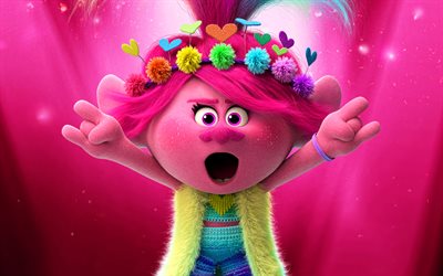Poppy, 4k, 3D-animation, 2020 movie, Trolls World Tour, artwork, Trolls characters, Poppy Trolls, funny characters, Trolls