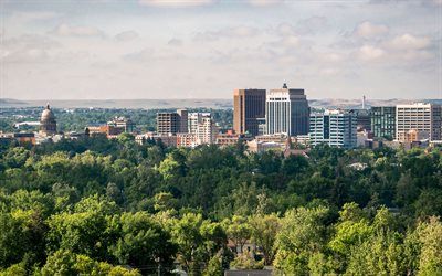 Boise, Idaho, akşam, g&#252;n batımı, yaz, Boise şehir manzarası, Boise panorama, ABD