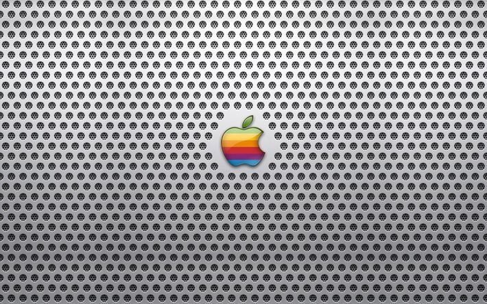 Apple, rejilla de metal, logotipo, creativo