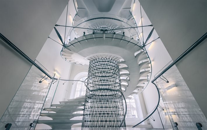 Spiral staircase, Somerset House, white staircase, London, England, Classicism, Museum