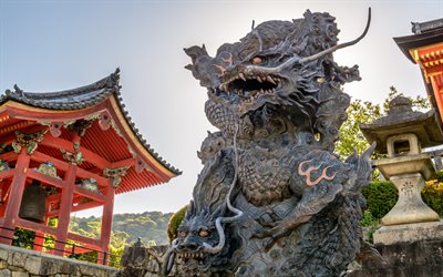 Kiyomizu-dera, Kyoto, Buddhist temple, dragon statue, japanese dragons, landmark, Japan, Otowa-san Kiyomizu-dera