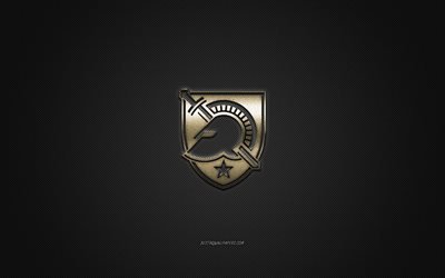 Army Black Knights logo, American football club, NCAA, golden logo, gray carbon fiber background, American football, West Point, New York, USA, Army Black Knights