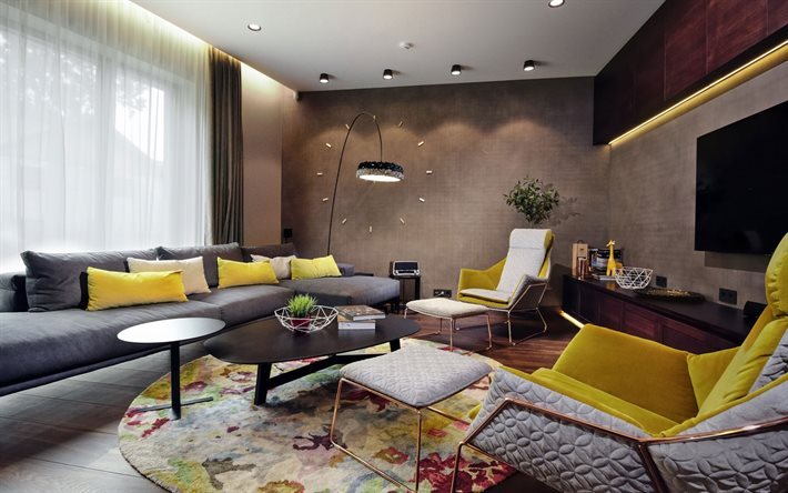 interior moderno, sala de estar, sof&#225;, sala design