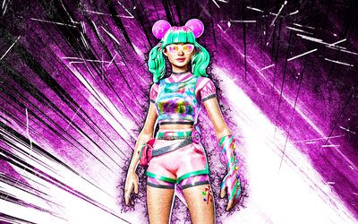 4k, Tropical Punch Zoey, grunge art, Fortnite Battle Royale, Fortnite characters, purple abstract rays, Tropical Punch Zoey Skin, Fortnite, Tropical Punch Zoey Fortnite