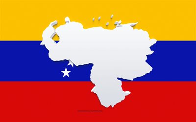 Silhueta do mapa da Venezuela, Bandeira da Venezuela, silhueta na bandeira, Venezuela, 3D Silhueta do mapa da Venezuela, Mapa 3D da Venezuela