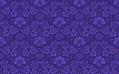 Violetti vintage Tausta, 4k, kukka 3D kuvioita, Kukkakoristeet, vintage kukkakuvio, Tausta koristeineen, 3D-tekstuurit, kukkakuviot, violet backgrounds