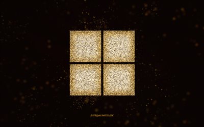 Windows 11 glitter logo, gold glitter art, black background, Windows 11 logo, Windows 11, creative art, Windows 11 gold glitter logo, Windows logo, Windows