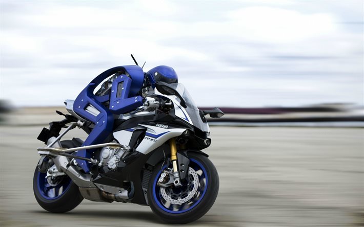 Yamaha R1M, sport bike, robot rider, speed, Japanese motorcycles