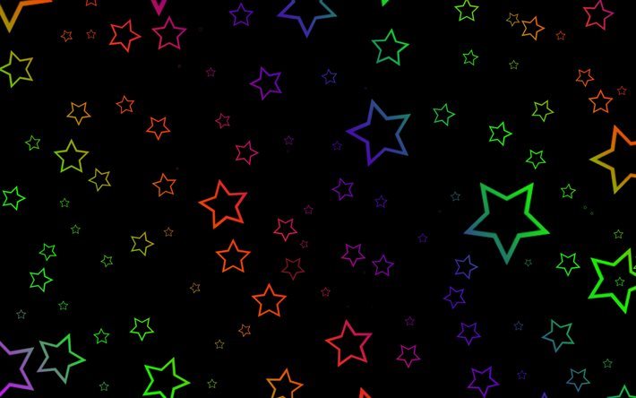 estrelas coloridas, criativo, fundo preto