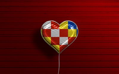 I Love Antwerp, 4k, ballons r&#233;alistes, fond en bois rouge, Journ&#233;e d’Anvers, provinces belges, drapeau d’Anvers, Belgique, ballon avec drapeau, Provinces de Belgique, Anvers