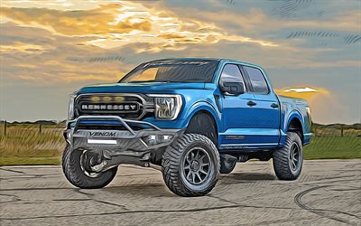 Hennessey Venom 800 F-150, 4K, vector art, abstract cars, creative, Ford F-150 drawing, cars drawings, tuning, Ford