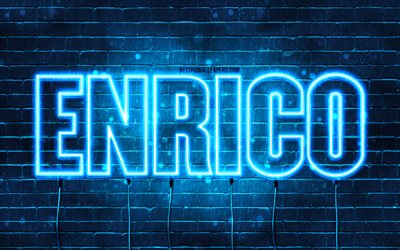 Enrico, 4k, wallpapers with names, Enrico name, blue neon lights, Enrico Birthday, Happy Birthday Enrico, popular italian male names, picture with Enrico name