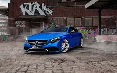 Fostla, tuning, Mercedes-AMG S63 Coupe, 2017 cars, supercars, blue S63, Mercedes