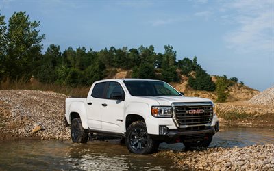 2021, GMC Canyon AT4 Crew Cab, front view, exterior, new white Canyon AT4, american cars, GMC
