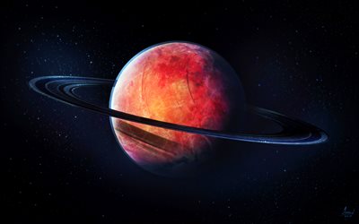 Saturn, 3D art, red planet, digital art, galaxy, stars, sci-fi, universe, NASA, planets, Saturn from space
