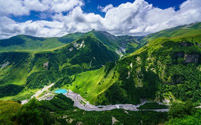 paisaje de monta&#241;a, monta&#241;a, r&#237;o, verano, lago, Mtskheta-Mtianeti, Georgia