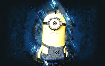 Kevin, Despicable Me, minions, Kevin the Minion, blue stone background, Despicable Me characters, Kevin minion