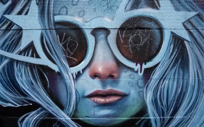 graffiti, disegno sul muro, ritratto di una ragazza, arte di strada, la ragazza con gli occhiali, club