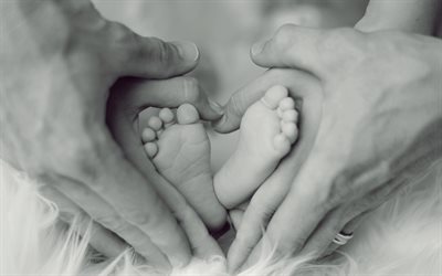 la familia, el nacimiento de los conceptos, conceptos reci&#233;n nacido, familia feliz, mam&#225;, pap&#225;, beb&#233;, beb&#233; pies en manos de los padres, los padres de los conceptos, conceptos de amor