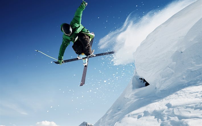 skiing, jumps, snow, winter, winter sports, extreme sports