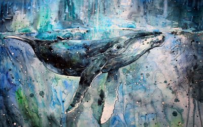 la pintura de la ballena, obras de arte, creativos, la fauna, el mundo submarino, ballenas