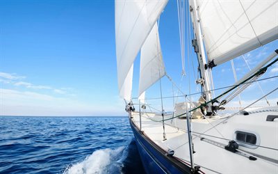 yacht with white sails, sailboat, seascape, yacht cruise, white sails, sea
