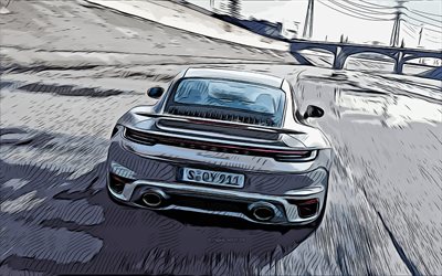 Porsche 911 Turbo S, 4k, vector art, Porsche 911 Turbo S drawing, creative art, Porsche 911 Turbo S art, vector drawing, abstract cars, car drawings, Porsche