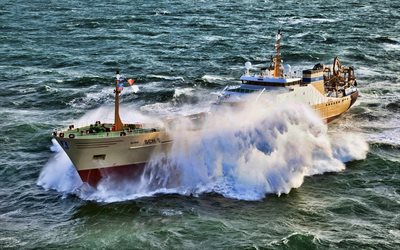 Alida, HDR, sea, fishing vessels, storm, Alida SCH 6, fishing ships