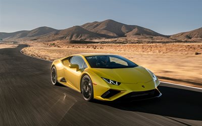 Lamborghini Huracan Evo, keltainen urheilukuppi, kilpa-auto, keltainen Huracan, superautot, italialaiset urheiluautot, Lamborghini