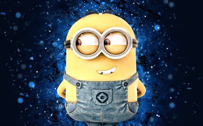 Dave, 4k, n&#233;ons bleus, Dave the Minion, Minions The Rise of Gru, fan art, Despicable Me, Minions, Dave Minions