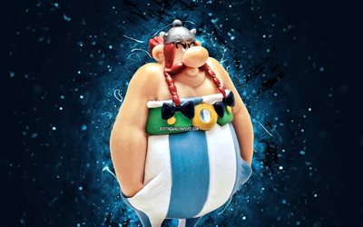 Asterix, 4k, blue neon lights, Asterix the Gaul, comic characters, Asterix 4K