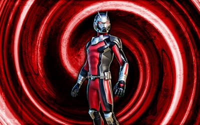 4k, Ant-Man, red grunge background, Fortnite, vortex, Fortnite characters, Ant-Man Skin, Fortnite Battle Royale, Ant-Man Fortnite