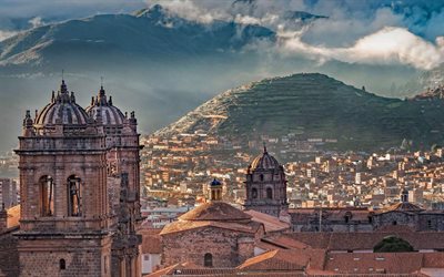 Cusco, Peru, Inca fortresses, Peruvian Andes, evening, sunset, Andes, Cusco panorama, Cusco cityscape