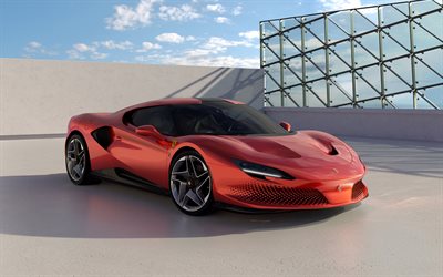 2022, Ferrari SP48 Unica, 4k, front view, exterior, orange Ferrari SP48, italian supercars, sports cars, Ferrari