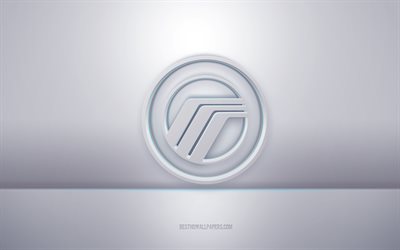 Mercury 3d white logo, gray background, Mercury logo, creative 3d art, Mercury, 3d emblem