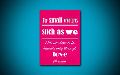 For small creatures such as we the vastness is bearable only through love, 4k, business quotes, Carl Sagan, motivation, inspiration