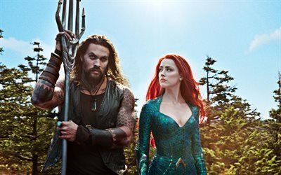 Aquaman, 2018, cartaz promocional, capturas de tela, super-her&#243;is, Jason Momoa, Amber Heard
