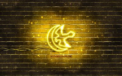 House Arryn emblem, 4k, yellow brickwall, Game Of Thrones, artwork, Game of Thrones Houses, House Arryn logo, House Arryn, neon icons, House Arryn sign