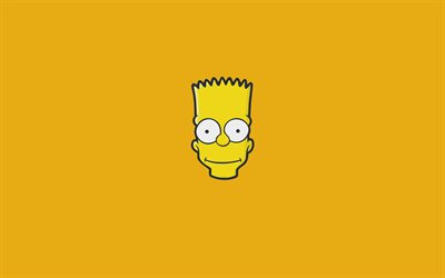 Bart Simpson, 4k, yellow background, minimal, The Simpsons, Bart Simpson minimalism, Simpsons
