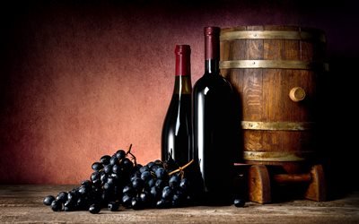 red wine, grapes, wine cellar, wooden barrel, 4k, wine concepts