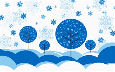 abstract winter landscape, artwork, forest, abstract trees, snowfall, abstract nature backgrounds, winter, minimal, landscape minimalism