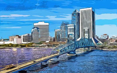 Jacksonville, Florida, 4k, vector art, Jacksonville drawing, creative art, Jacksonville art, vector drawing, abstract cityscape, Jacksonville cityscape, USA