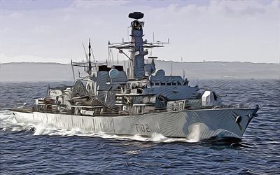 HMS Somerset, F82, 4k, vector art, HMS Somerset drawing, creative art, HMS Somerset art, vector drawing, abstract ships, HMS Somerset F82, Royal Navy