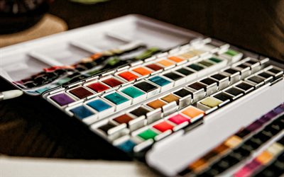 aquarellfarben, zeichnung, farben in verschiedenen farben, palettenkonzepte, auswahl von farbkonzepten, malen mit farben