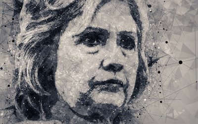 ヒラリー-クリントン, 4k, 幾何学的な美術肖像, 創造的肖像, 人, アメリカの政治家, 民主党, 米国, 肖像, 英会話の苦手意識を克服Diane Rodhamクリントン