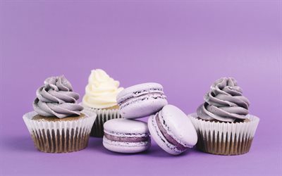 purple macaroon, pastry, sweets, cookies, cupcakes, purple cream