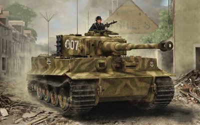 Tiger I, German battle tank, WWII, armored vehicles, World war II, Wehrmacht, art, drawing