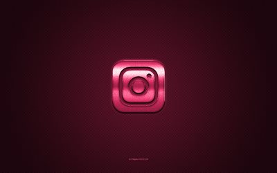 Instagram logo, pink shiny logo, Instagram metal emblem, pink carbon fiber texture, Instagram, brands, creative art, Instagram emblem