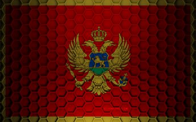 Montenegro flag, 3d hexagons texture, Montenegro, 3d texture, Montenegro 3d flag, metal texture, flag of Montenegro