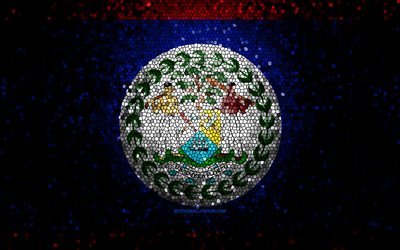 Belize flagga, mosaik konst, Nordamerikanska l&#228;nder, nationella symboler, Beliziska flaggan, konstverk, Nordamerika, Belize